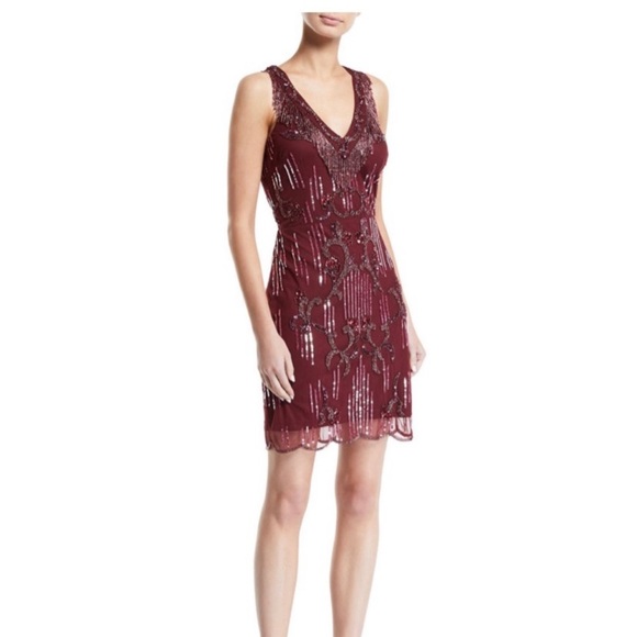 Aidan Mattox fringes V- neckline sleeveless beaded cocktail dress - Picture 6 of 9